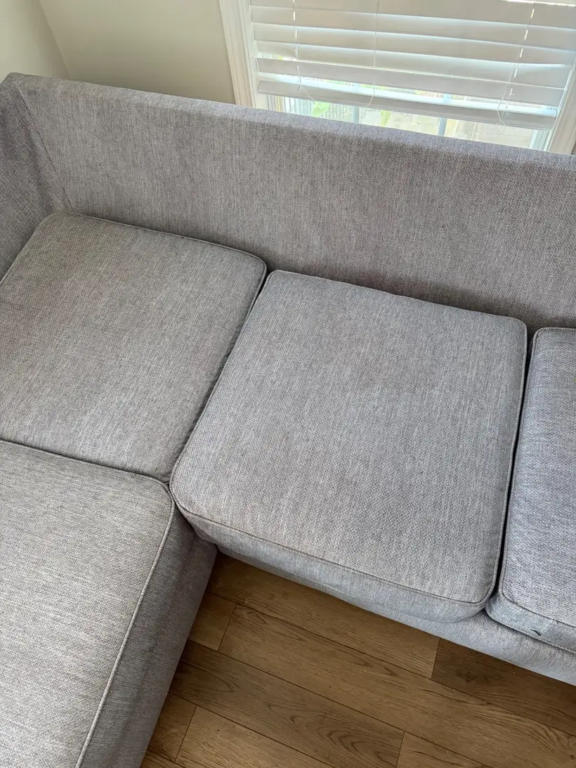 The same 5-seat sectional cushion after professional upholstery cleaning, stain removed, Atlanta GA