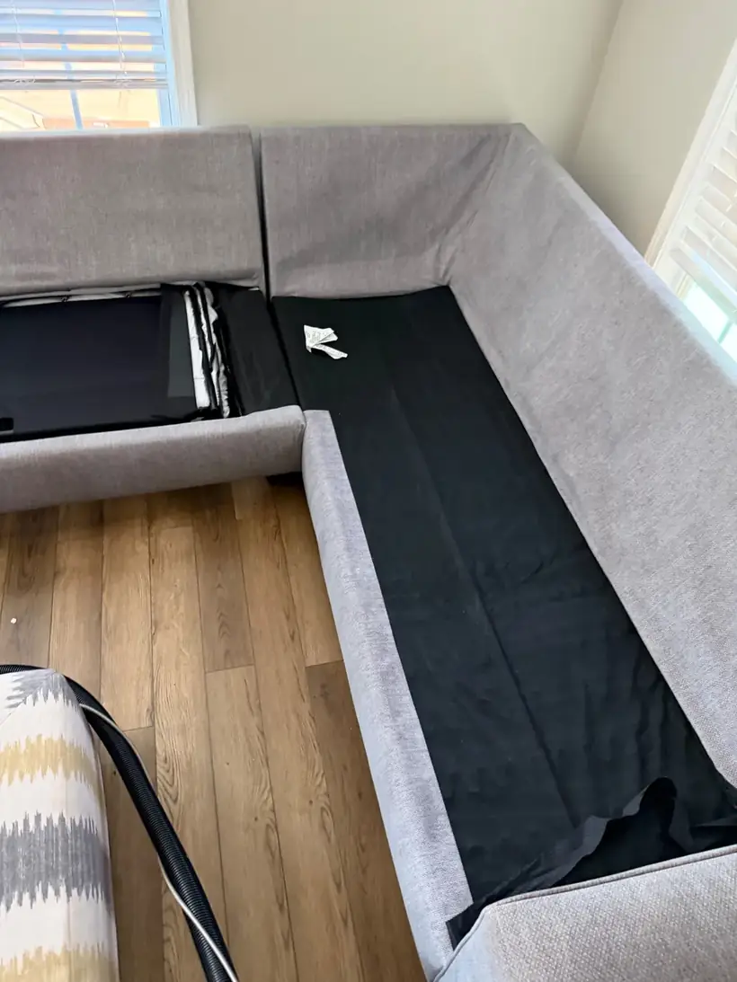 The same sectional deck cleared and cleaned after professional upholstery cleaning, Atlanta GA