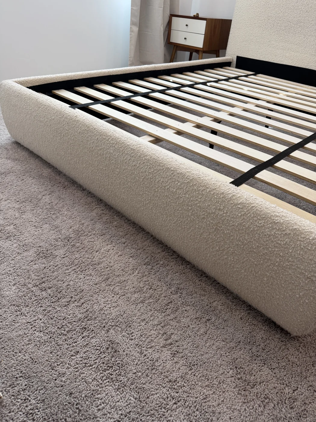 Queen bouclé bed frame cleaned in Decatur